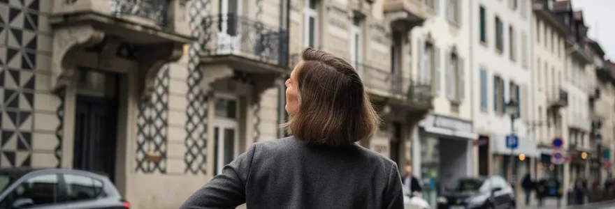 Personne observant façade Art nouveau à La Chaux-de-Fonds pour projet immobilier