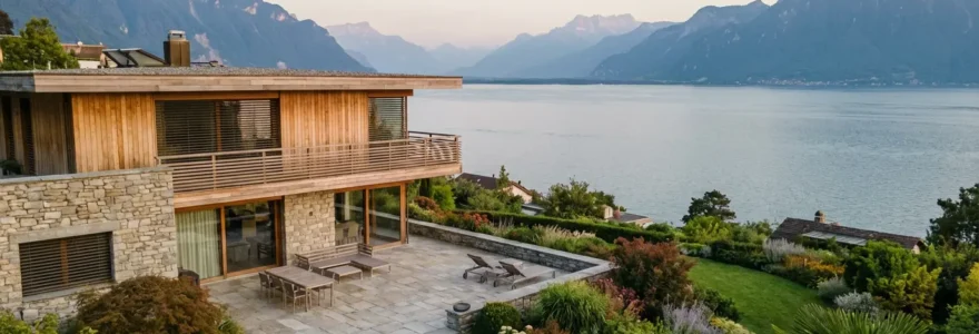 Villa contemporaine avec vue sur le lac Léman illustrant le segment prestige suisse