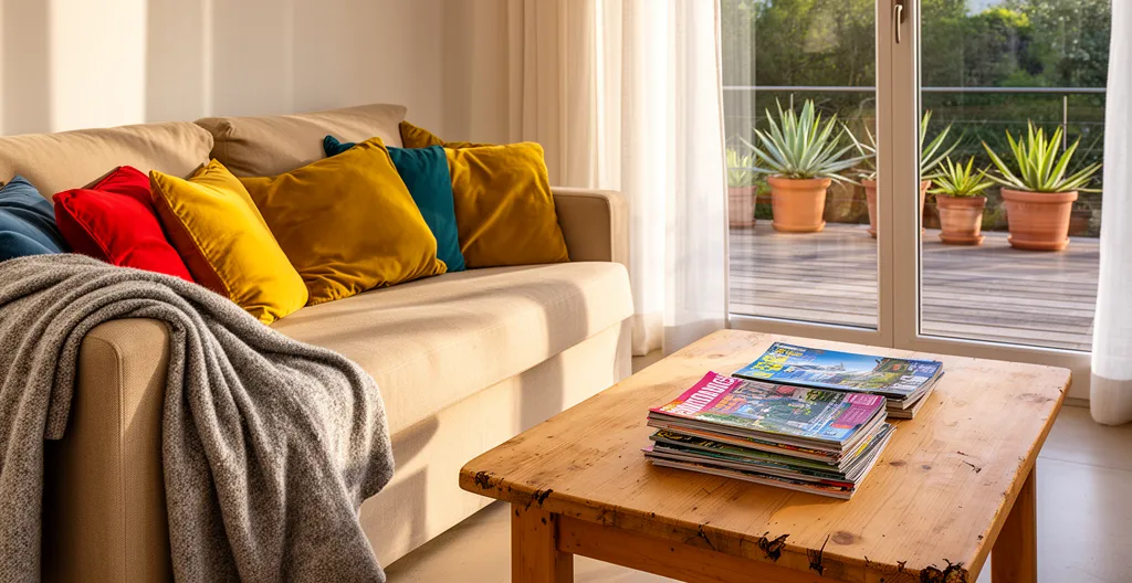 Salon préparé pour l'arrivée des voyageurs avec linge et équipements