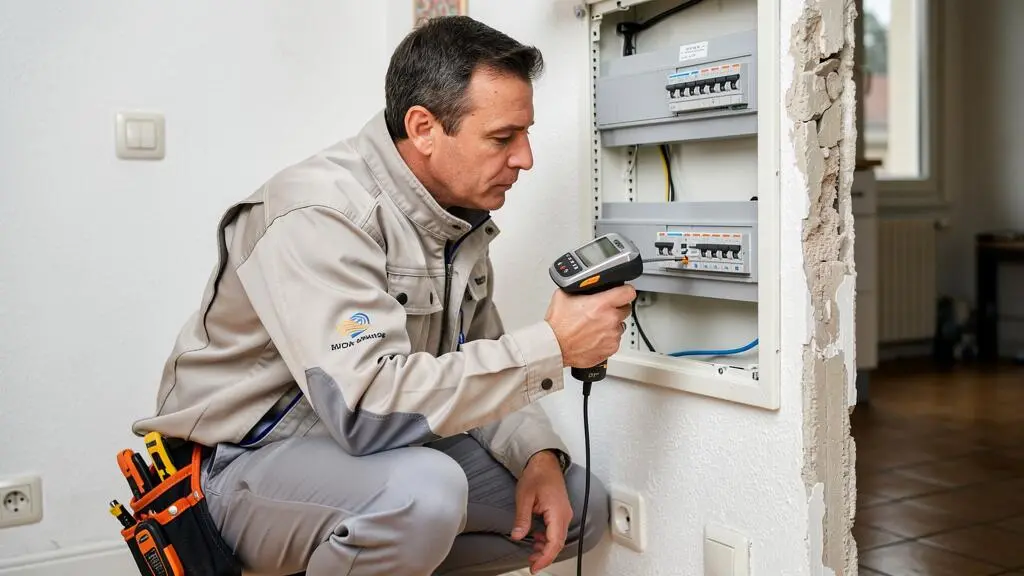 Diagnostiqueur professionnel réalisant une inspection technique dans un bien immobilier résidentiel